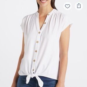 Elegant White Button-Down Shirt with Tie-Front